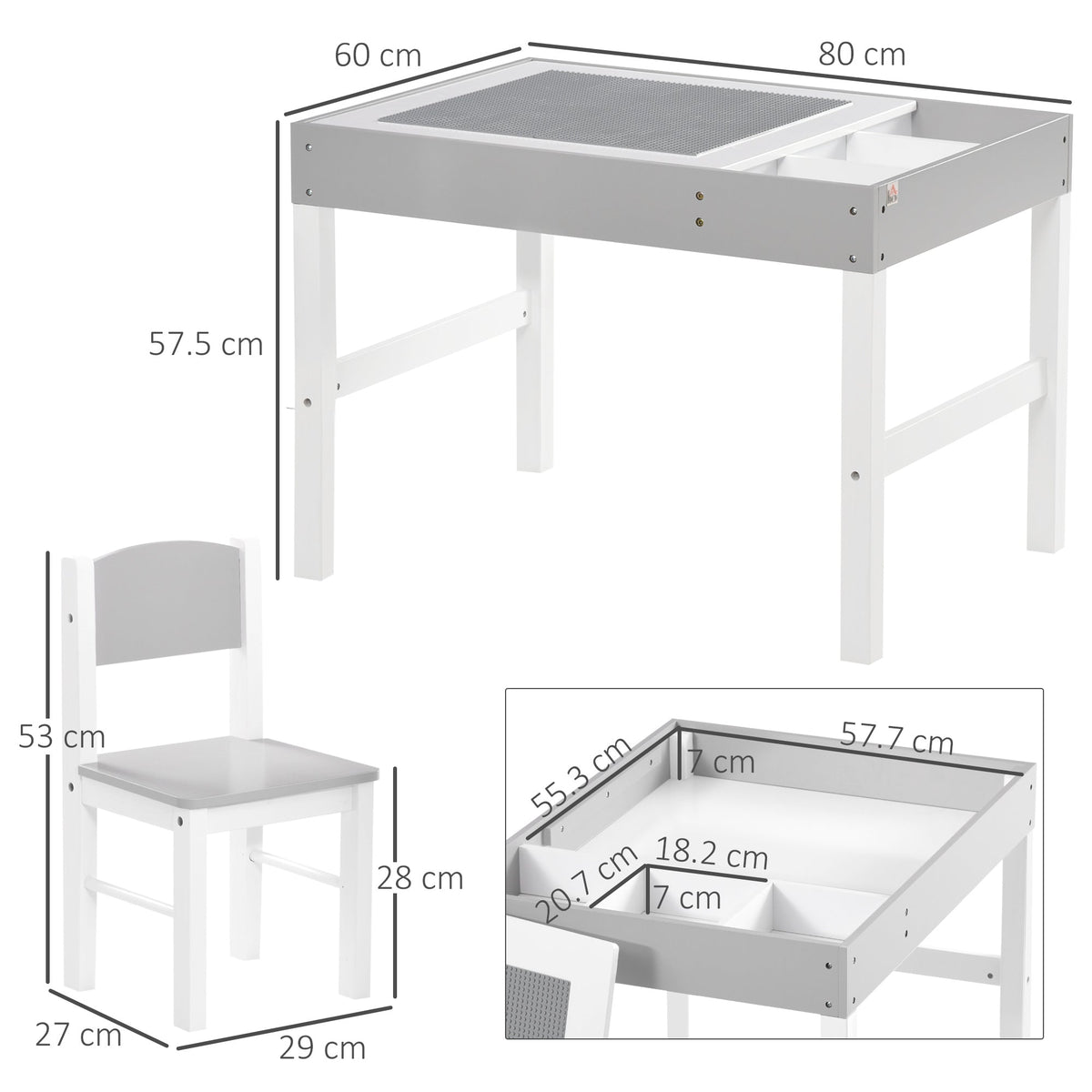 HOMCOM Kids Table and Chair Set, with Storage Space - Grey