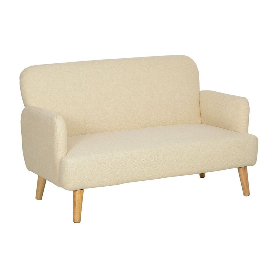 HOMCOM Velvet Feel Fabric 2 Seater Sofa, Small Sofa Loveseat with 21cm Thick Padding and Wood Legs, Cream White