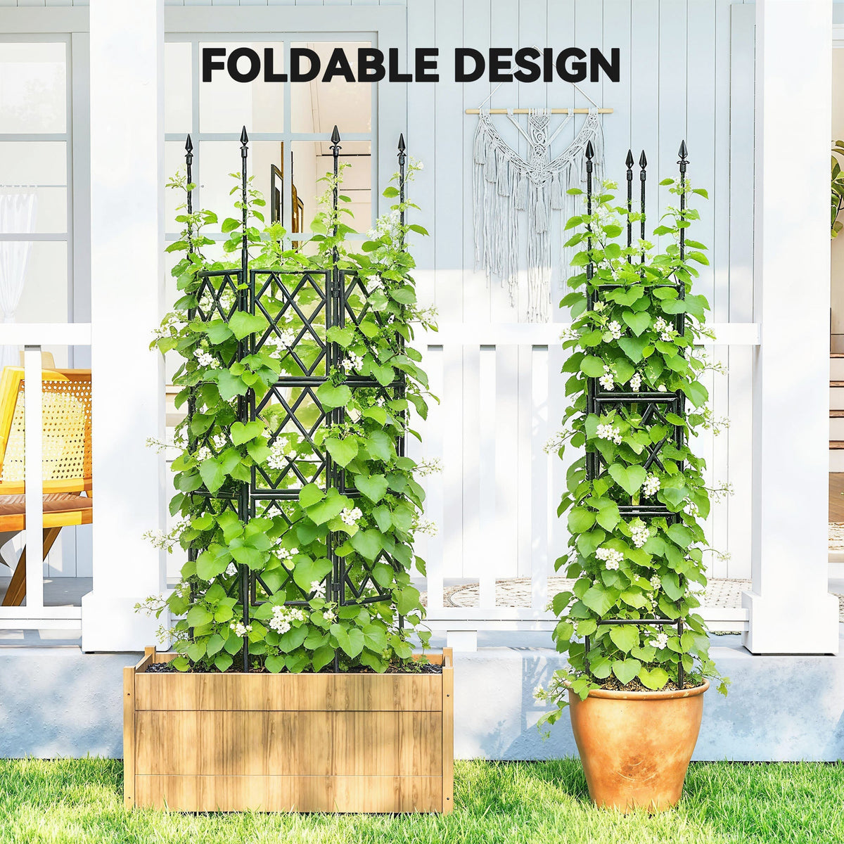 Outsunny Foldable Garden Trellis, Lattice Climbing Support Trellis for Garden, DIY Assembly, 85 x 197 cm, Black