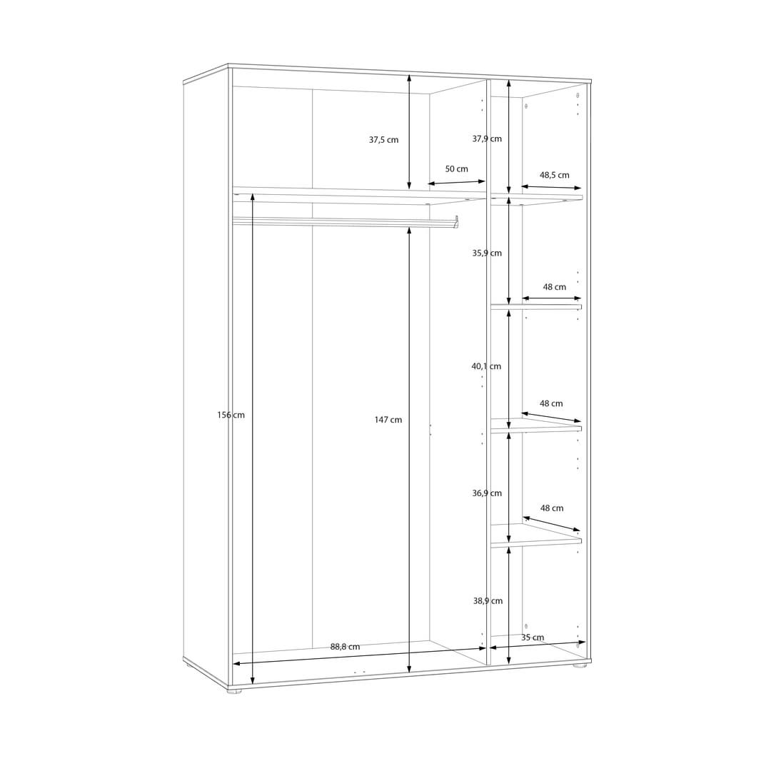 Eliston Hinged Door Wardrobe 129cm in Oak Mauvella, image 7