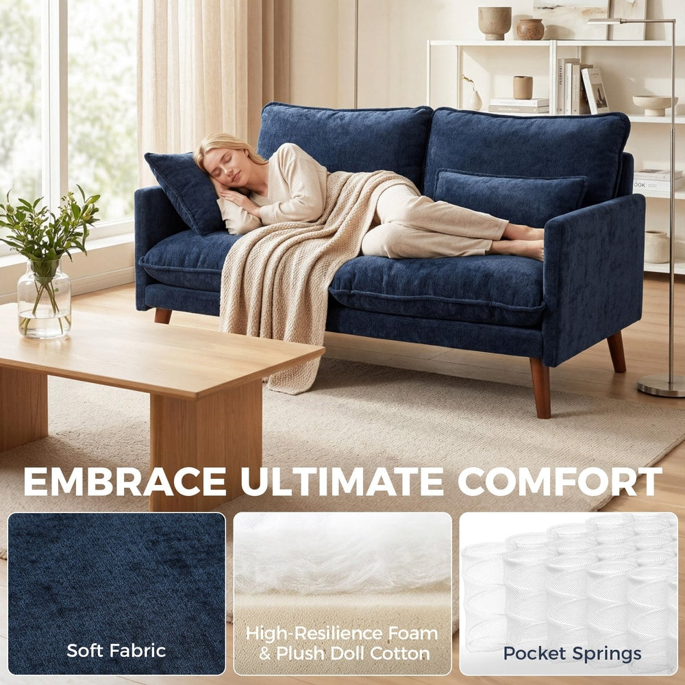 HOMCOM 2 Seater Sofa, Loveseat Sofa with Spring Cushions, Wide and Deep Seat, Wood Legs, Blue - product image 4