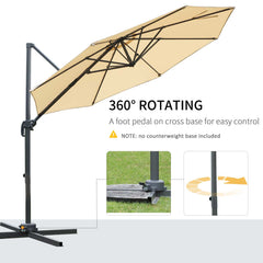 Outsunny Round Umbrella Parasol with Tilt 360° Rotation and Hand Crank Cross Base - Beige