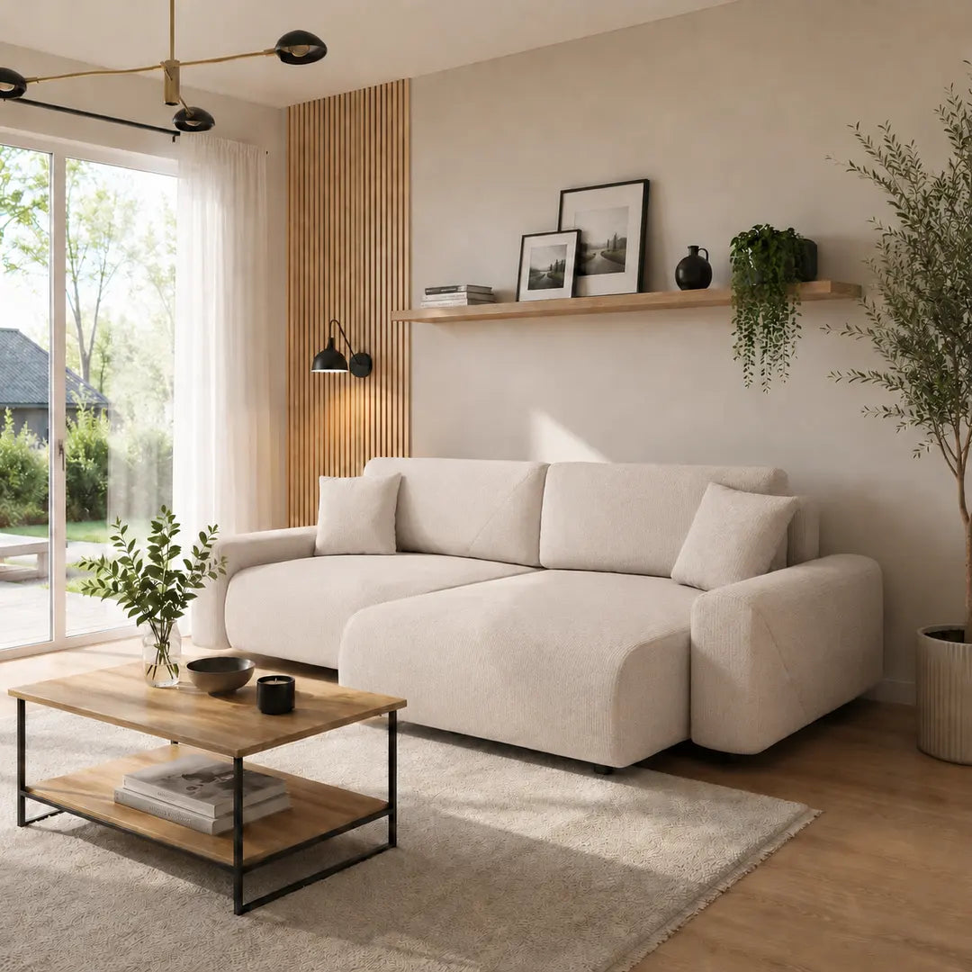 Corner Sofa Bed Rima in Light Beige, image 18