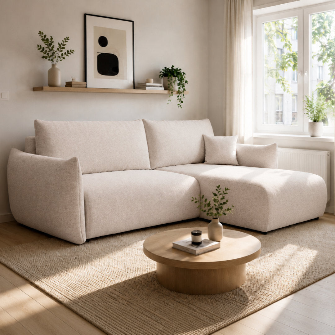 Corner Sofa Bed Allora in Light Beige, image 22