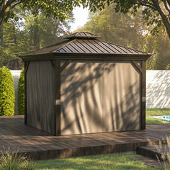 Outsunny 3.65 x 3m Aluminium Hardtop Gazebo, with Accessories - Dark Grey