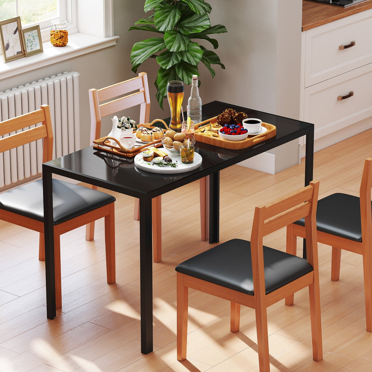 HOMCOM Modern Rectangular Dining Table for 4 People Glass Kitchen Table with Tempered Glass Top and Metal Legs for Dining Room, Living Room (Chairs Not Included)