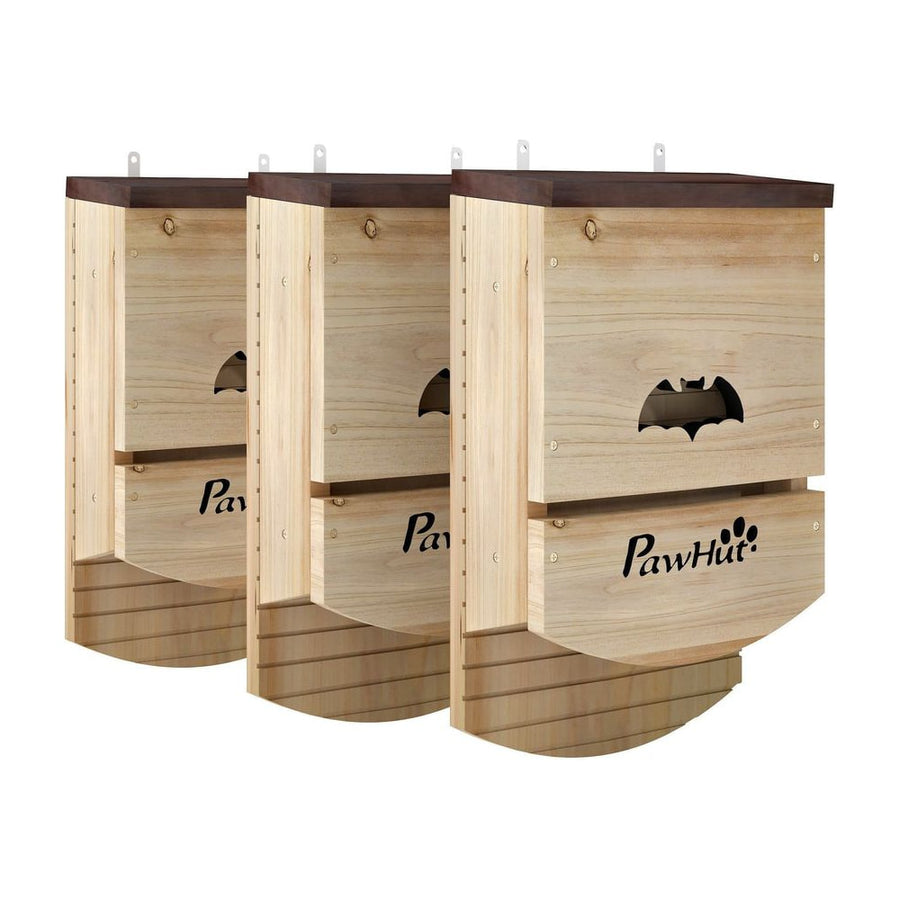 PawHut Bat Boxes, Pack of 3 Wooden Bat Houses for Outdoor, Garden, Farm, Easy to Hang, 23 x 9.5 x 36.5 cm, Natural
