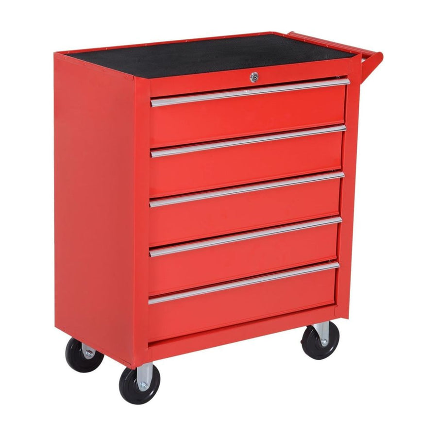 DURHAND 5-Drawer Lockable Tool Storage Cabinet with Wheels, Handle, 2 Keys, Steel Home Work DIY Workshop Chest, Garage