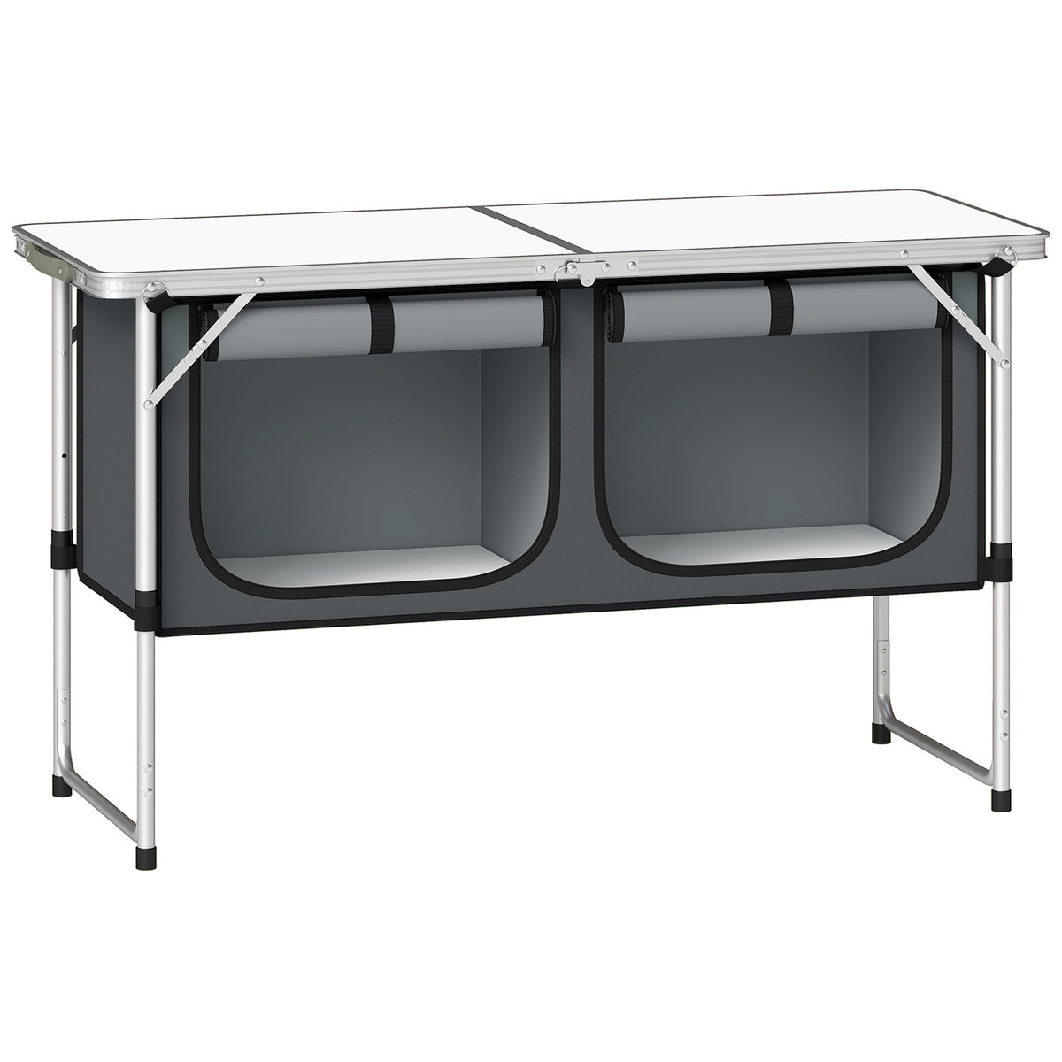 Outsunny Camping Cupboards Folding Portable Aluminium Camp Cook Station with Storage Cupboard for Outdoor BBQ