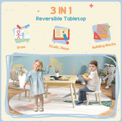 AIYAPLAY 3-Piece Kids Table and Chairs Set with Convertible Desk and Storage Grid, Kids Activity Table for Nursery, Playroom