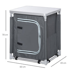 Outsunny 2-Shelf Camping Cupboard Camping Kitchen Station Cook Table Aluminum, Storage Organiser for BBQ Party Picnics Backyards with Carrying Bag
