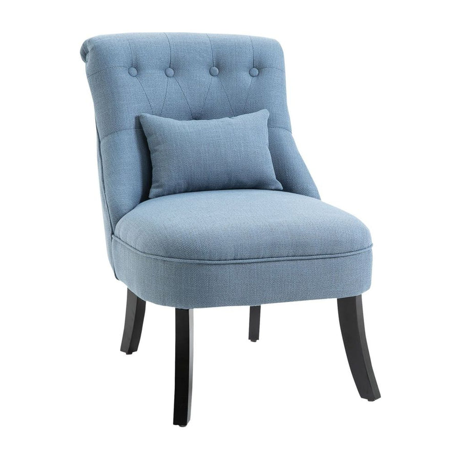 HOMCOM Fabric Single Sofa Dining Chair Tub Chair Upholstered W/ Pillow Solid Wood Leg Home Living Room Furniture Blue