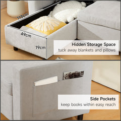 HOMCOM Pull Out Sofa Bed with Storage - Light Grey