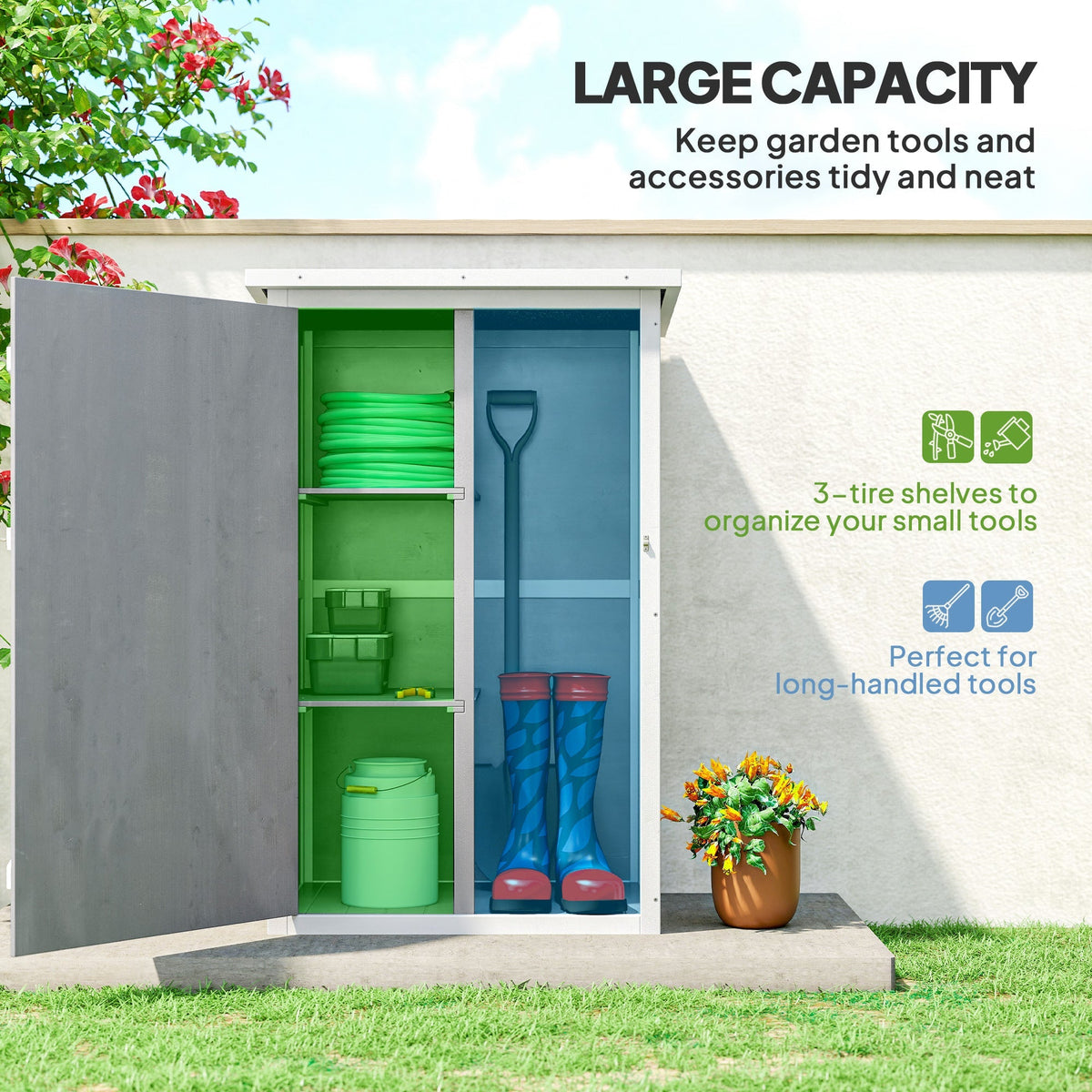 Outsunny Wooden Small Shed, Garden Storage Shed with Shelves and Bolt Latch, 75L x 56W x115H cm, Grey