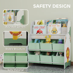AIYAPLAY Kids Storage Unit, Toy Organiser with 6 Fabric Drawers and 2-Tier Sling Book Rack for Bedroom, Playroom, Nursery, Green