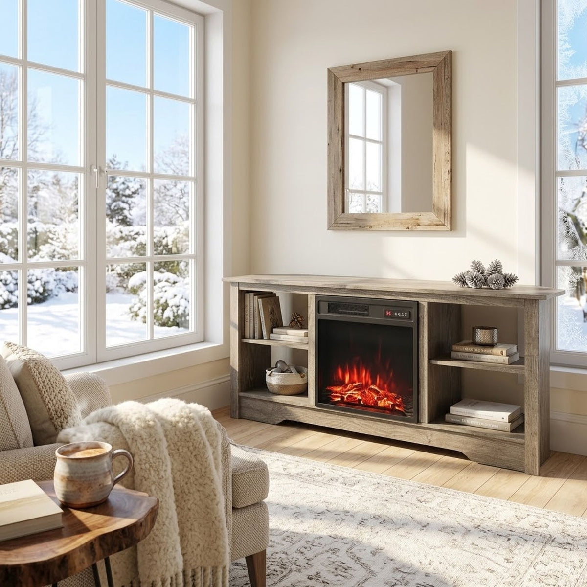 Electric Fireplace and TV Stand Bundle in Grey, image 3