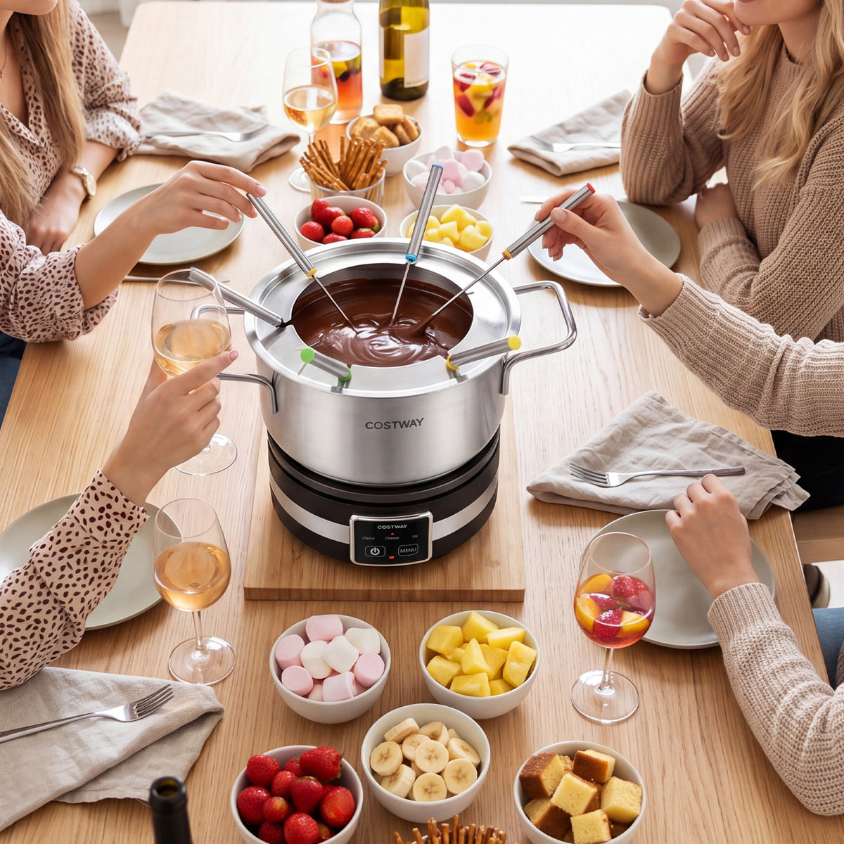 Electric Fondue Pot Set 1200W Fondue Maker with Removable Stainless Steel Pot