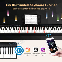 LED illuminated keyboard function on the electronic keyboard, with app connectivity shown