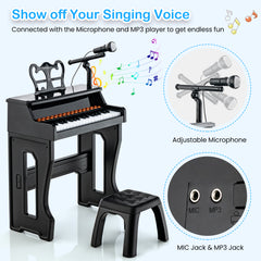 37-Key Electronic Piano Keyboard with Adjustable Microphone-Black