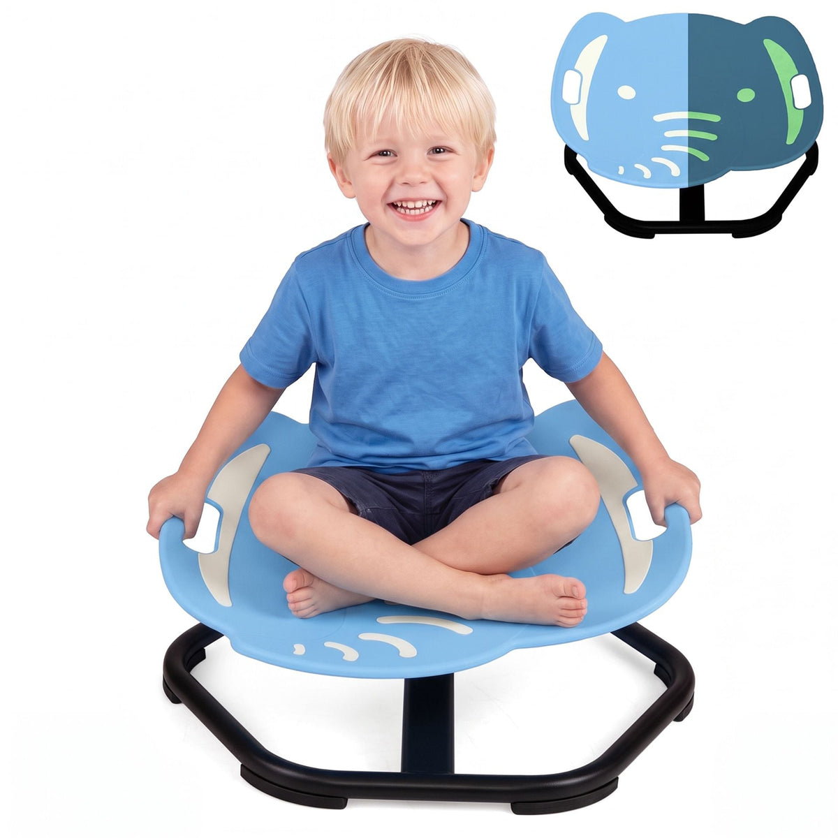 Elephant-Shaped Spinning Chair for Autistic and ADHD Kids with Dual Side Handles and Build Balance-Blue