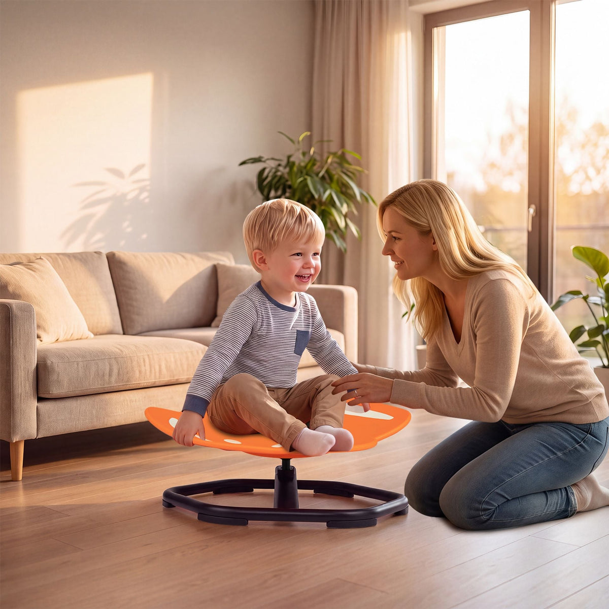 Elephant-Shaped Spinning Chair for Autistic and ADHD Kids with Dual Side Handles and Build Balance-Orange