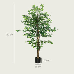 HOMCOM Artificial Ficus Tree, with Weighted Plant Pot - Green