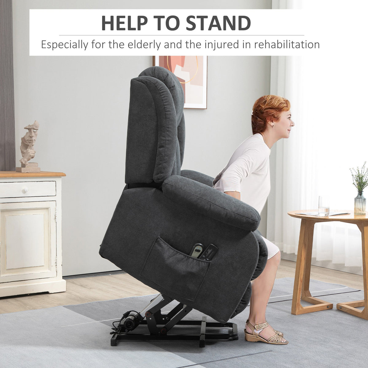 HOMCOM Power Lift Recliner Chair with Massage, Overstuffed Lift Chair for Elderly with Footrest, Remote, Side Pocket, Dark Grey