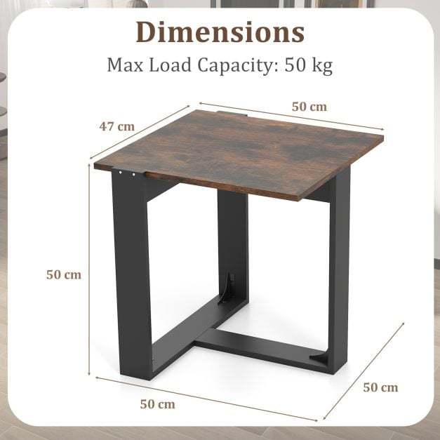 Dimensions diagram for the rustic brown end table