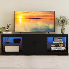 3-in-1 Entertainment Center with Adjustable Glass Shelves-Black