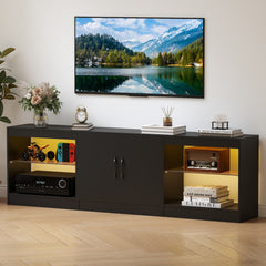 3-in-1 Entertainment Center with Adjustable Glass Shelves-Black