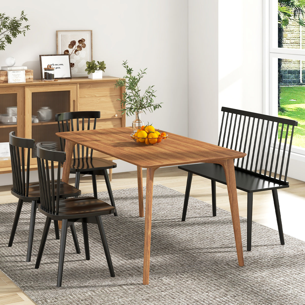 Entryway Bench for 2 Windsor Bench with Spindle Back-Black