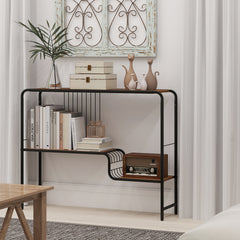 2-Tier Console Table with Storage Shelf and Metal Frame