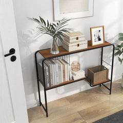 2-Tier Console Table with Storage Shelf and Metal Frame