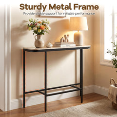 Entryway Table with Faux Marble Top and Metal Frame for Hallway-Grey