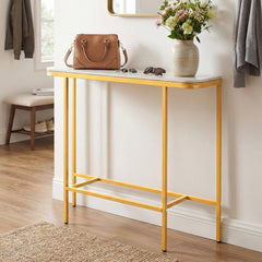 Entryway Table with Faux Marble Top and Metal Frame for Hallway-White & Golden