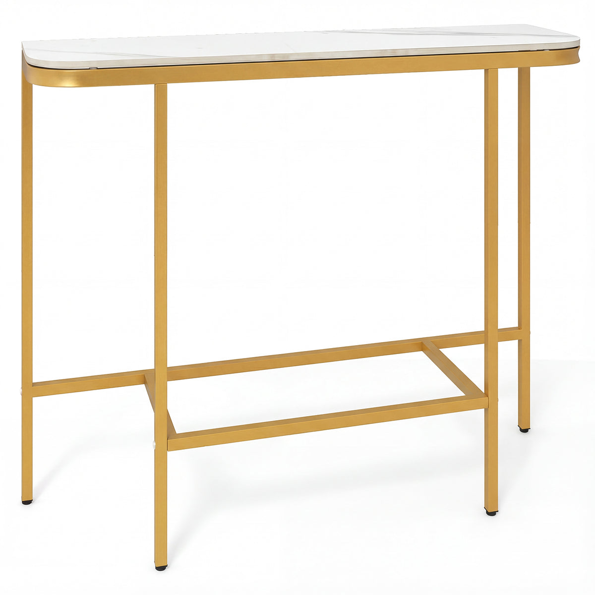 Entryway Table with Faux Marble Top and Metal Frame for Hallway-White & Golden
