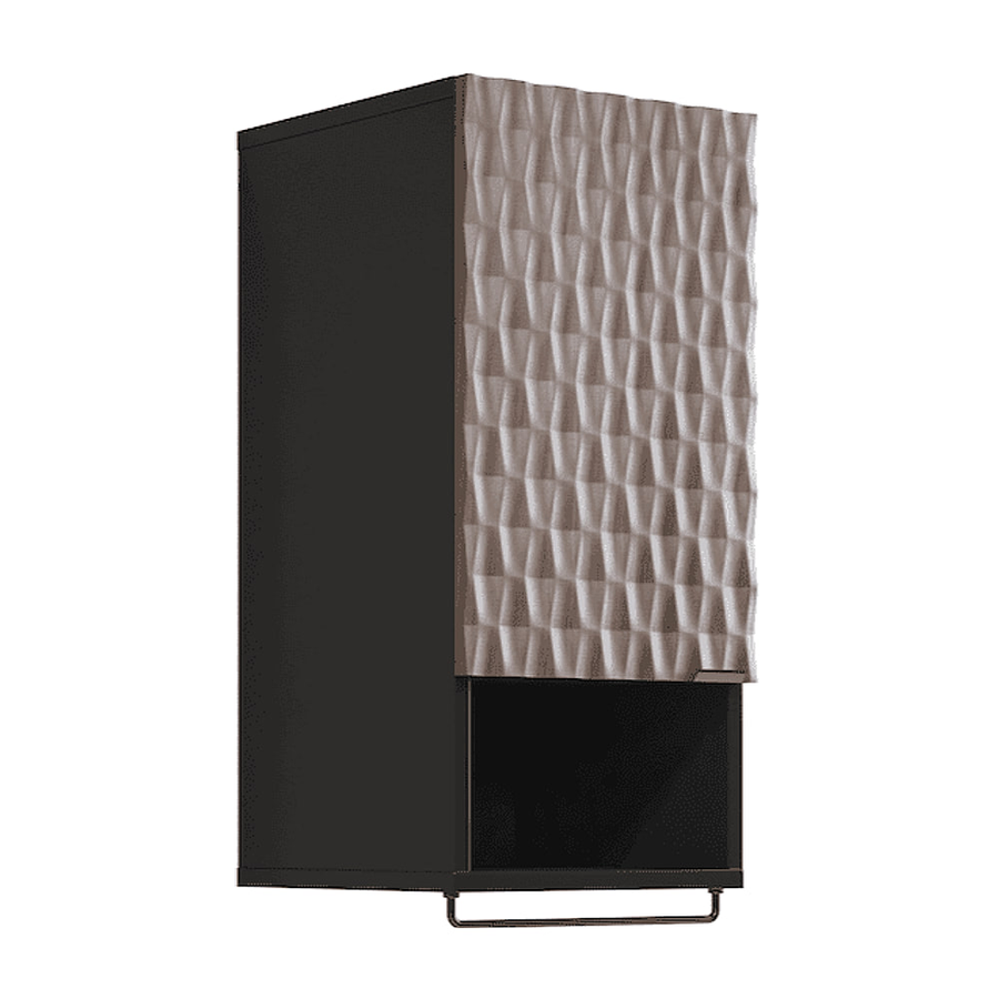 Enzo Floating Bathroom Cabinet 33cm with a textured door and open bottom shelf with a towel rail