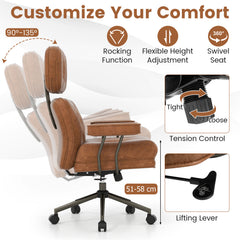 Ergonomic Home Office Chair Suede Fabric with Adjustable Back and Detachable Armrests-Coffee