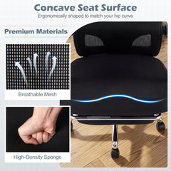Close up of the breathable mesh and high-density sponge seat of the office chair