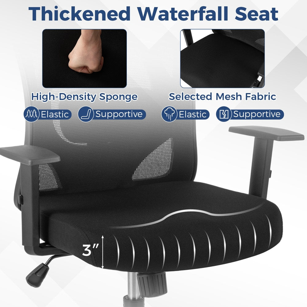 The office chair seat cushion highlighted with details about the sponge and mesh fabric