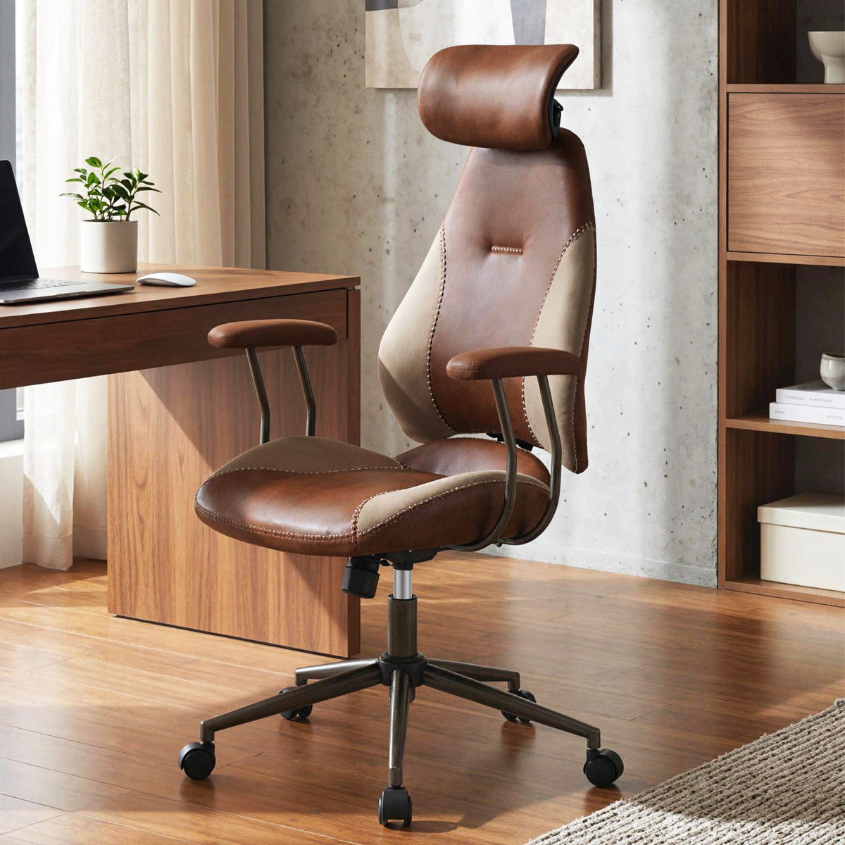 Ergonomic Office Chair with Flax Fabric and 2D Headrest