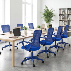 Ergonomic Office Chair with Padded Cushion and Butterfly Backrest Adjustable Swivel-Blue