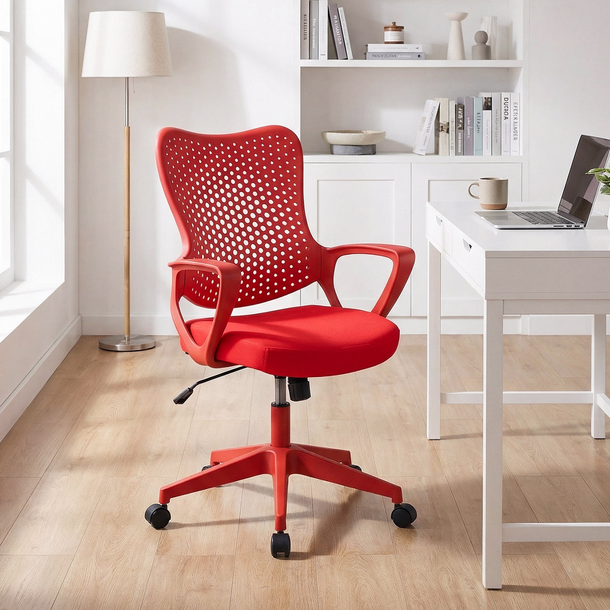 Ergonomic Office Chair with Padded Cushion and Butterfly Backrest Adjustable Swivel-Red
