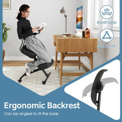 Close-up of the ergonomic backrest on the posture correction stool