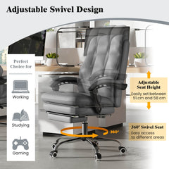Adjustable swivel design of the office chair with icons for working, studying and gaming