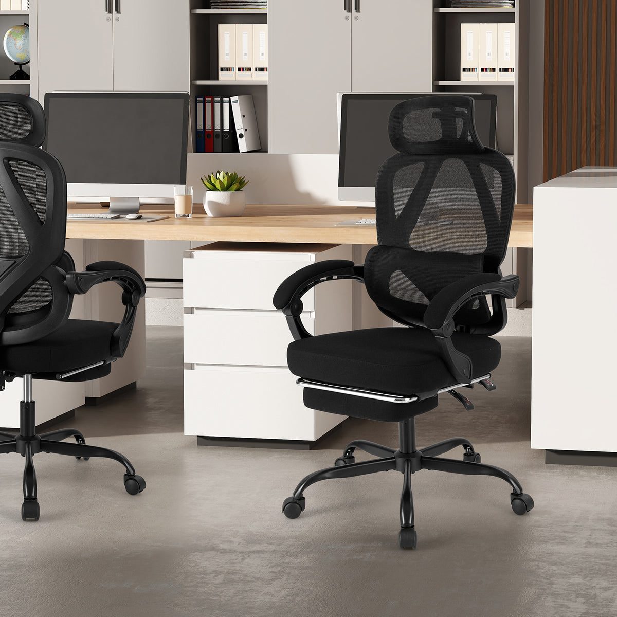 Ergonomic Office Chair High Back Mesh Desk Chair with Retractable Footrest-Black