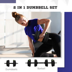 SPORTNOW Adjustable Weight Barbell & Dumbbells Set Free Weights Strength Muscle Exercise Home Gym Training, Black and Green