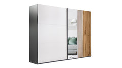 Black/Cashmere/Oak Wotan Mirrored Sliding Door Wardrobe 250cm – KINGSLEY