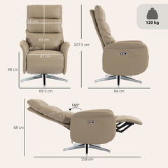 HOMCOM Power Recliner Chair, Swivel Electric Reclining Chair with Type C+USB, Recliner Armchair with Footrest, Brown
