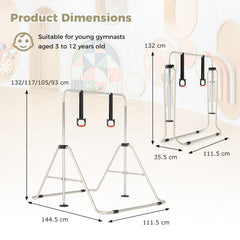 Expandable Gymnastic Bar for Kids 4-Level Height Adjustable Gymnastic Bar-Beige